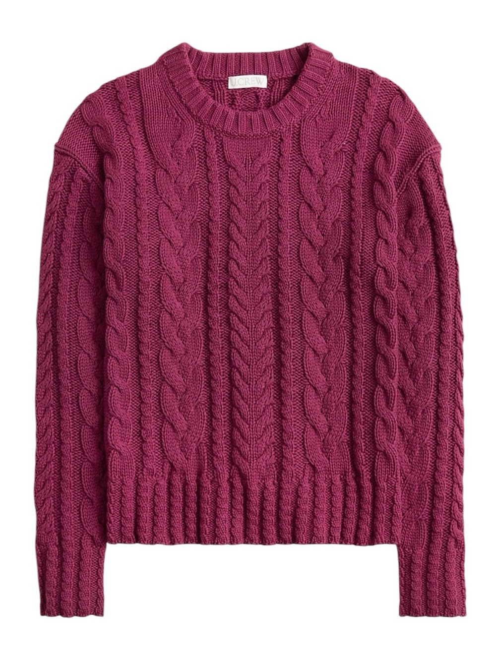 J. Crew Cable Knit Crewneck Sweater XL Vivid Mulberry 100% Cotton Casual NWT